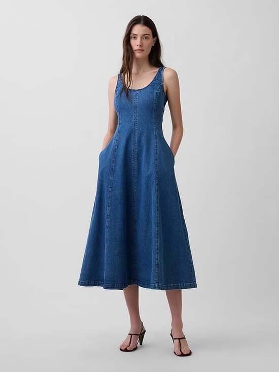 Gap Dresses & Skirts - NWT Gap Denim Scoop Neck Maxi Dress Small Medium Wash Fit & Flare